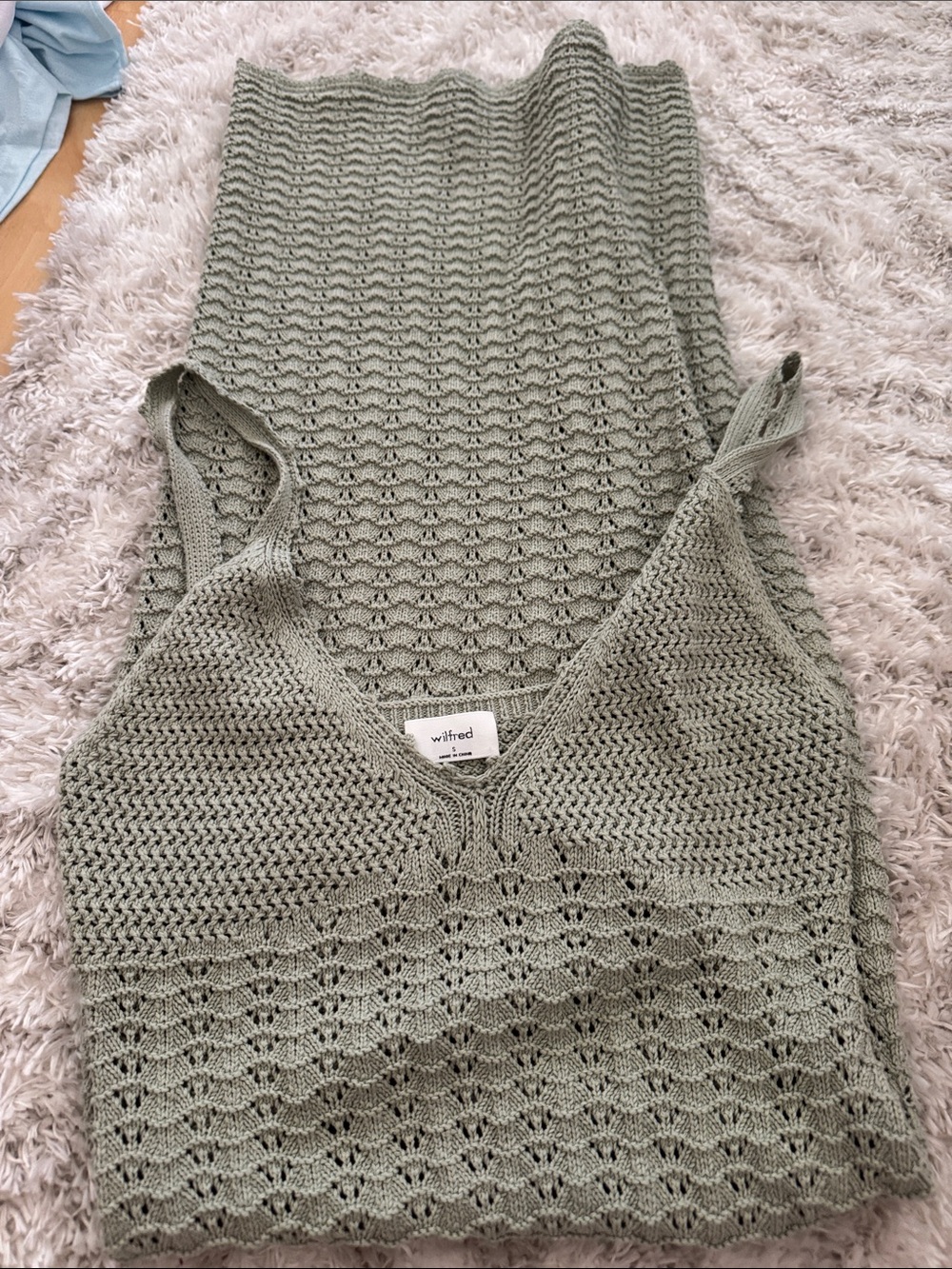 Aritzia Wilfred Sage Crochet V-Neck Dress